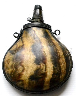 Lot 361 - An 18th Century Lanthorn Horn and Brass-Mounted Powder Flask, of bulbous ovoid form, screw-off...