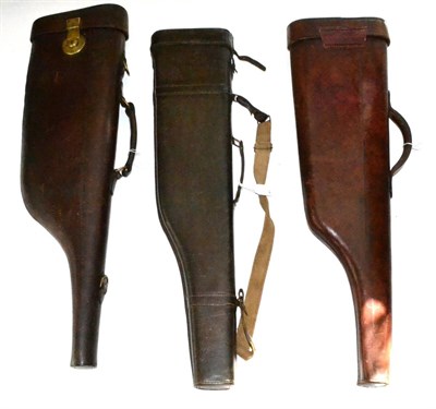 Lot 368 - Three Brown Leather Leg o' Mutton Shotgun Cases, one fitted to take 28"; barrels, with brass...