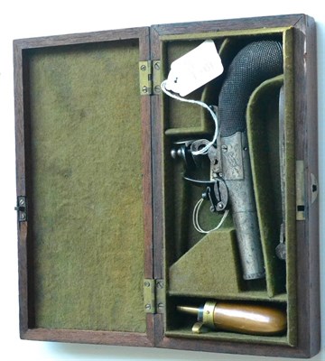 Lot 399 - A 19th Century Flintlock Pocket Pistol by Toulmin, the 4.5cm turn-off steel barrel with leaf...