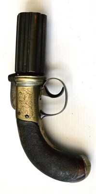 Lot 431 - A 19th Century Six Shot Pepperbox Revolver, the 7cm chamber with Birmingham proof marks, bar...