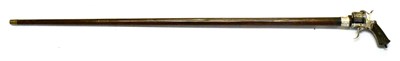 Lot 451 - A 19th Century Pinfire Six Shot Revolver/Walking Stick, the cylinder with Liege proof marks,...