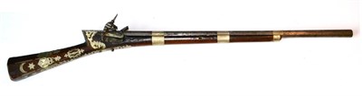 Lot 475 - A 19th Century Balkan Miquelet Lock Carbine, the 75cm octagonal steel barrel etched with...