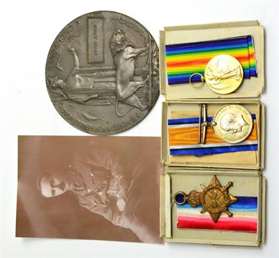 Lot 5 - First World War Trio and Death Plaque, to 2.LIEUT.(later CAPT.) E.JONES. R.W.FUS., the medals...