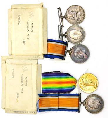 Lot 50 - A First World War Pair, awarded to 3888 PTE.J.COOPER. YORK.R. comprising British War Medal and...