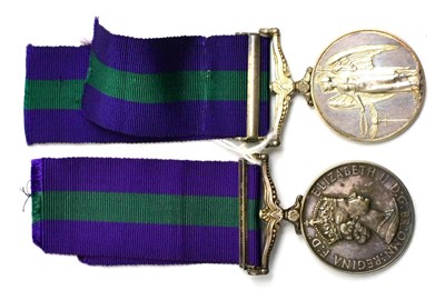 Lot 65 - Two General Service Medals 1918-62, each with clasp MALAYA, one awarded to 23238477 CF.-P.Y.MOFFAT.