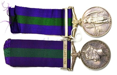 Lot 67 - Two General Service Medals 1918-62, one with clasp PALESTINE, awarded to 14432254...