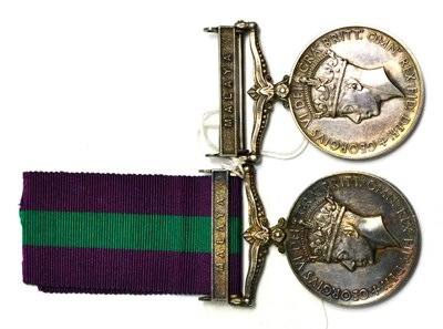 Lot 69 - Two General Service Medals 1918-62, each with clasp MALAYA, one awarded to 538585 F.SGT....