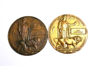 Lot 93 - Two First World War Memorial Plaques, to ROBERT HOMSHAW and JOHN LIGHTBOWN - killed in action...