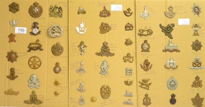 Lot 130 - A Collection of Fifty Six Military Cap and Collar Badges, including two rank pips, in brass,...