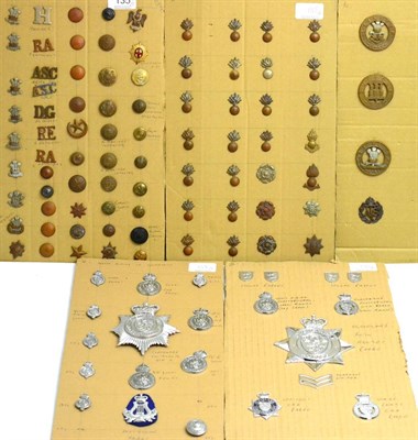 Lot 135 - A Collection of Eighty Three Military Badges and Buttons, including collar badges, helmet plate...