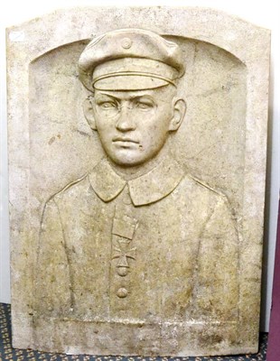 Lot 143 - An Early 20th. Century German Marble Tombstone, relief decorated with a half-length portrait of...