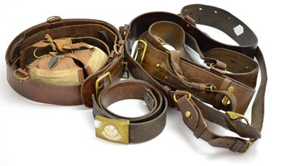 Lot 149 - Three Leather Sam Browne Belts, with brass fittings (one missing the shoulder crossbelt); a Leather