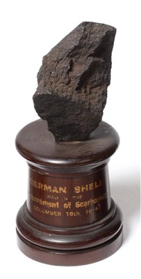 Lot 150 - Bombardment of Scarborough: First World War Shell Fragment, mounted on a turned wood pedestal...