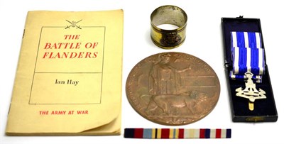 Lot 187 - Items of Militaria, comprising a First World War bronze death plaque, to Clive Atkinson, a bi-metal