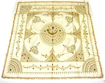 Lot 222 - Durham Light Infantry Interest: An Early 20th Century Turkish Embroidered Table Throw, centred with