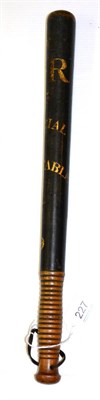 Lot 227 - A William IV Ebonised Walnut Truncheon, painted in gilt with W IV R, SPECIAL CONSTABLE, 29,...