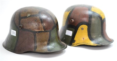 Lot 230 - A German First World War M16 Combat Helmet, with (possibly later) camouflage paint, metal liner...