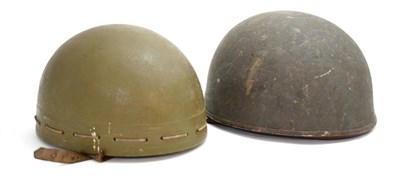 Lot 231 - A British No.3 Mark 1 Despatch Rider's Helmet, with textured drab olive green paint, the...