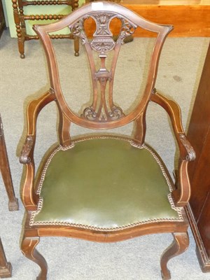 Lot 567 - A Late 19th Century Mahogany Open Armchair, the shaped top rail with leaf carved and pierced splat