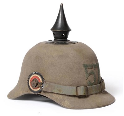 Lot 249 - An Unusual Prussian Ersatz Felt Pickelhaube, the grey painted steel fixed spike with four...