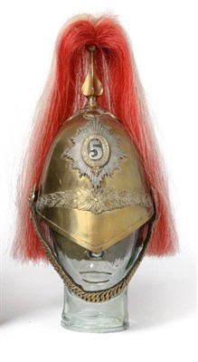 Lot 252 - A Victorian 1871 Pattern Trooper's Brass Helmet to the 5th Dragoon Guards, the fluted plume...