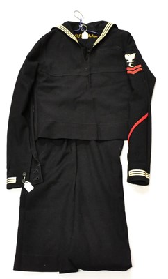 Lot 260 - A Second World War US Navy Matelot Uniform, of tunic with rank insignia to a Second Class Petty...