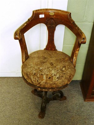 Lot 570 - Railway Interest: A Late Victorian Walnut Framed Swivel Armchair, the shaped top rail above an...