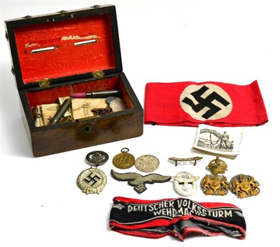 Lot 285 - A Collection of German Third Reich and Other Militaria, including an NSDAP embroidered cloth...