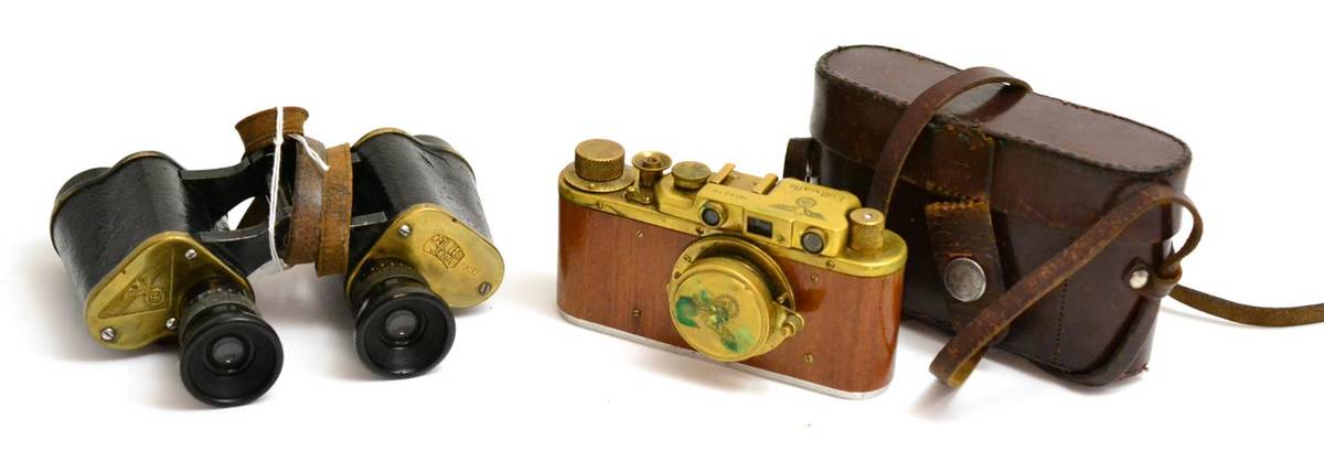 Lot 286 - A Copy of a German Third Reich Leica Luftwaffe Camera, in a leather case; a Copy of a Pair of...