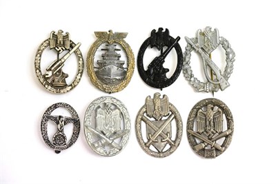 Lot 290 - Eight Copies of German Third Reich Badges, comprising a High Seas Fleet War Badge, an Infantry...