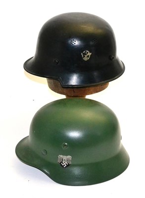 Lot 304 - A German Third Reich Police Helmet, double decal, the right inner brim stamped ELSTAHL, the...