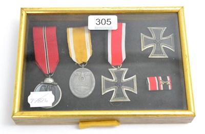 Lot 305 - A Display Frame of German Third Reich Medals, comprising an Iron Cross, 1st Class, dated 1939, L/16