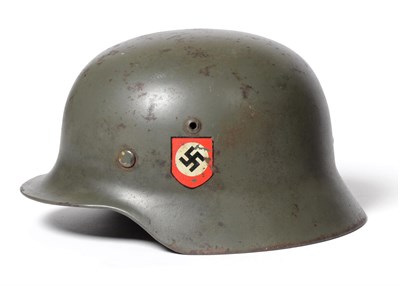 Lot 308 - A German Third Reich Waffen-SS M35 Double Decal Helmet, with original apple green paint, the...