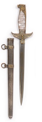 Lot 318 - A German Third Reich Diplomat's Dagger, the double edge steel blade with etched maker's...