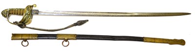 Lot 329 - A Victorian Naval Officer's Sword, the 73.5cm single edge fullered steel blade etched with the...