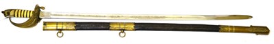 Lot 346 - A Royal Navy Officer's Dress Sword, the straight, etched, single edge blade, length 79 cm, with...