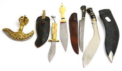 Lot 350 - A Folding Lock Knife, with brass ferrule and polished antler grip scales, with leather sheath;...