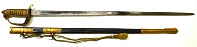 Lot 353 - A George VI Naval Officer's Sword, the 79cm single edge fullered steel blade etched with a...