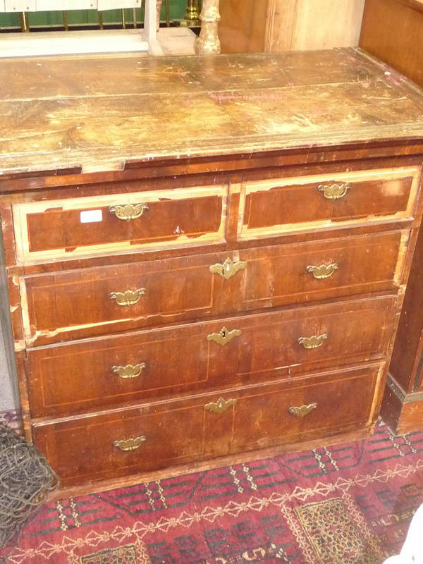 Lot 578 - An Early 18th Century Walnut Veneered and Pine Sided Chest of Drawers, the bold cornice above...