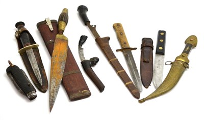 Lot 358 - A Collection of Eight Various Knives, including a Malayan small dagger bade-bade; a folding...