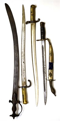 Lot 371 - Five Edged Weapons, comprising a French M1842 sabre bayonet, a French M1866 Chassepot bayonet,...