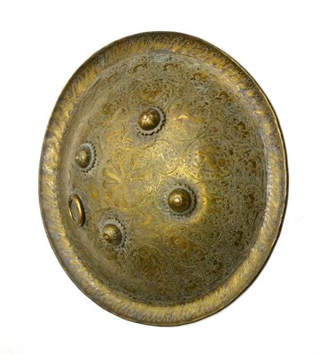 Lot 376 - A 19th Century Indian Brass Dhal Shield, of convex circular form, the whole engraved with panels of