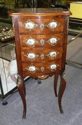 Lot 582 - A French Walnut and Gilt Metal Serpentine Front Small Chest of Drawers, early 20th century, the...