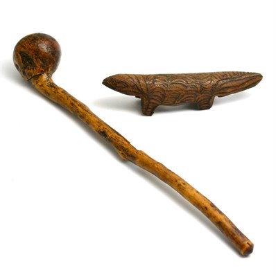 Lot 404 - A North American Indian Type Ball Headed Club, made from a root ball with offset head and...