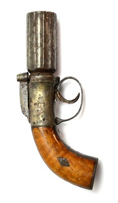 Lot 436 - An Early 19th Century Six Shot Pepperbox Revolver, the 7cm cylinder with Birmingham proof...