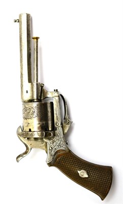 Lot 451 - A Late 19th Century Continental Pinfire Revolver, the chamber stamped Belgian proof marks, the...