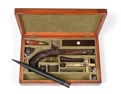 Lot 458 - A Cased 'Vampire Slaying Kit', comprising sidelock percussion belt pistol, copper and brass...