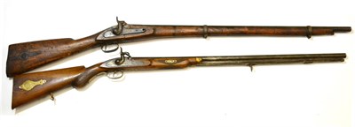 Lot 486 - A 19th Century Percussion Sporting Gun, with walnut half stock, chequered semi pistol grip and...