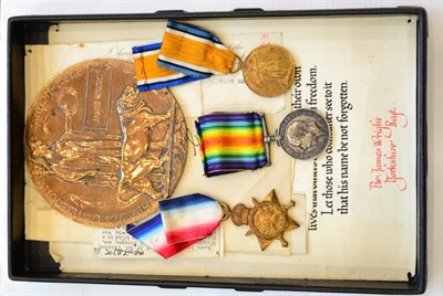 Lot 40 - A First World War Memorial Plaque and Trio, of 1914-15 Star, British War Medal and Victory...