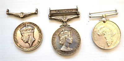 Lot 57 - A General Service Medal (Elizabeth II) 1918-62, with clasp MALAYA and an Africa Service Medal 1943